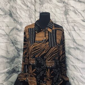 Brown and Tan Boxy Notched Collar Button Down Shirt